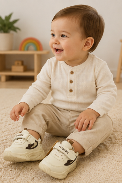 Kids’ Cream & Black Sporty Sneakers