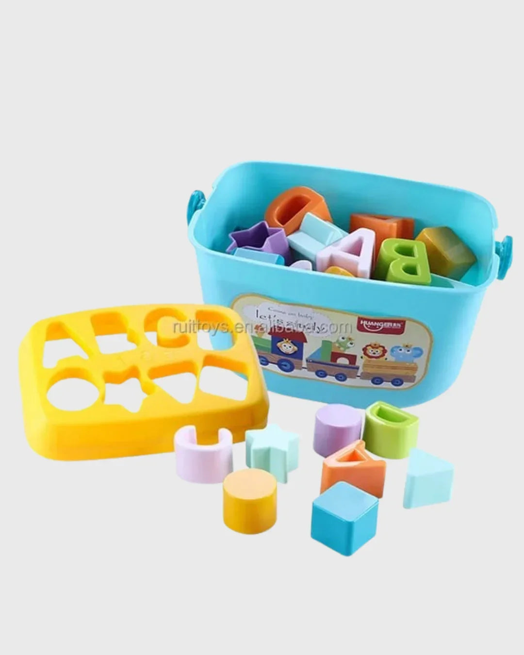 BABY'S FIRST BLOCKS - Safe & Portable Shape Sorter Bucket (16 Pcs)