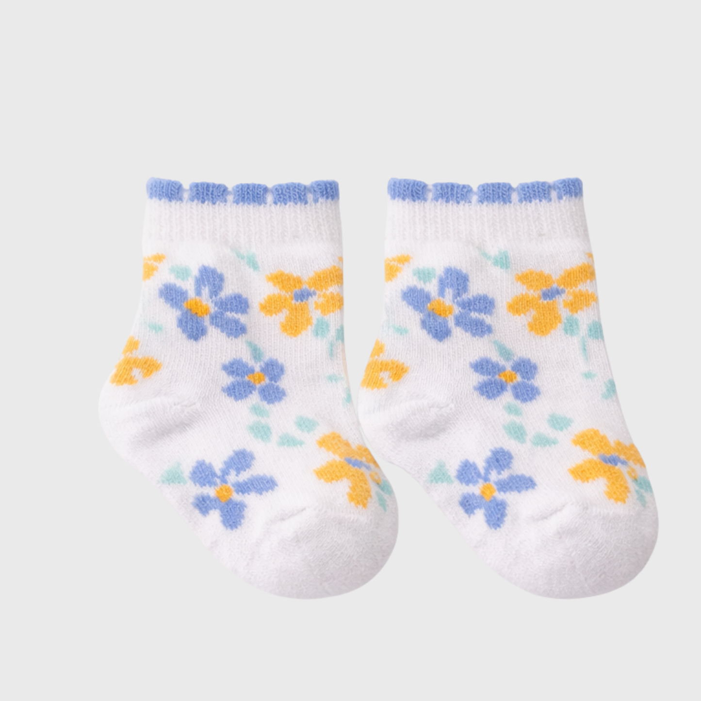 Wildflower Garden Baby Ankle Socks – White & Periwinkle