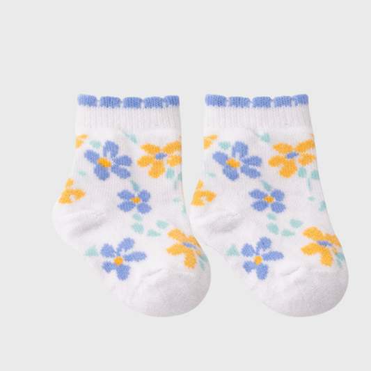Wildflower Garden Baby Ankle Socks – White & Periwinkle