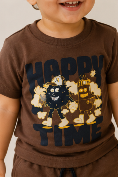 Boys Graphic T-Shirt & Jogger Set – Dark Brown