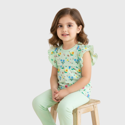 Girl’s Mint Floral Ruffle Set