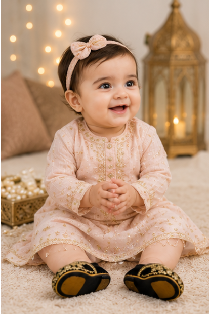 Kids Embroidered Khussa – Black/Gold