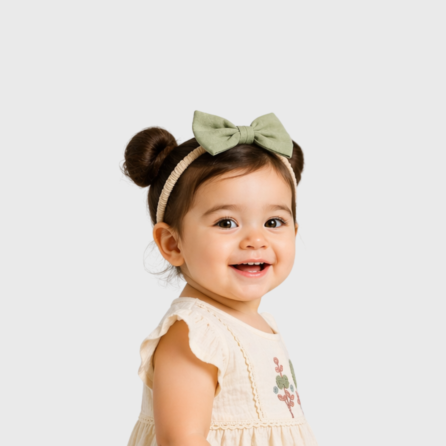 Baby Girls Embroidered Top, Bloomer & Headband Set – Cream/Sage Green