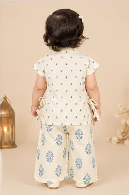 Baby Girls Printed Shirt & Set – Cream/Blue