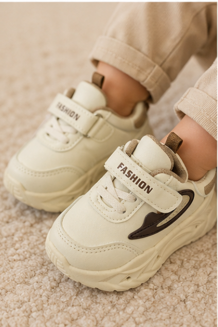 Kids’ Cream & Black Sporty Sneakers