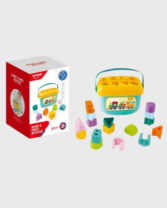 BABY'S FIRST BLOCKS - Safe & Portable Shape Sorter Bucket (16 Pcs)