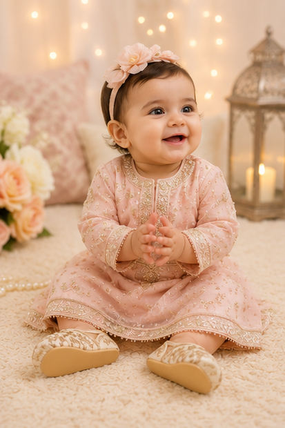 Kids Embroidered Khussa – Cream/Gold