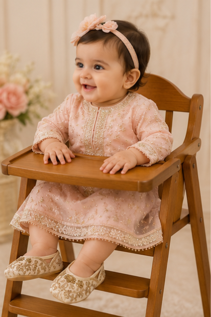 Kids Embroidered Khussa – Cream/Gold