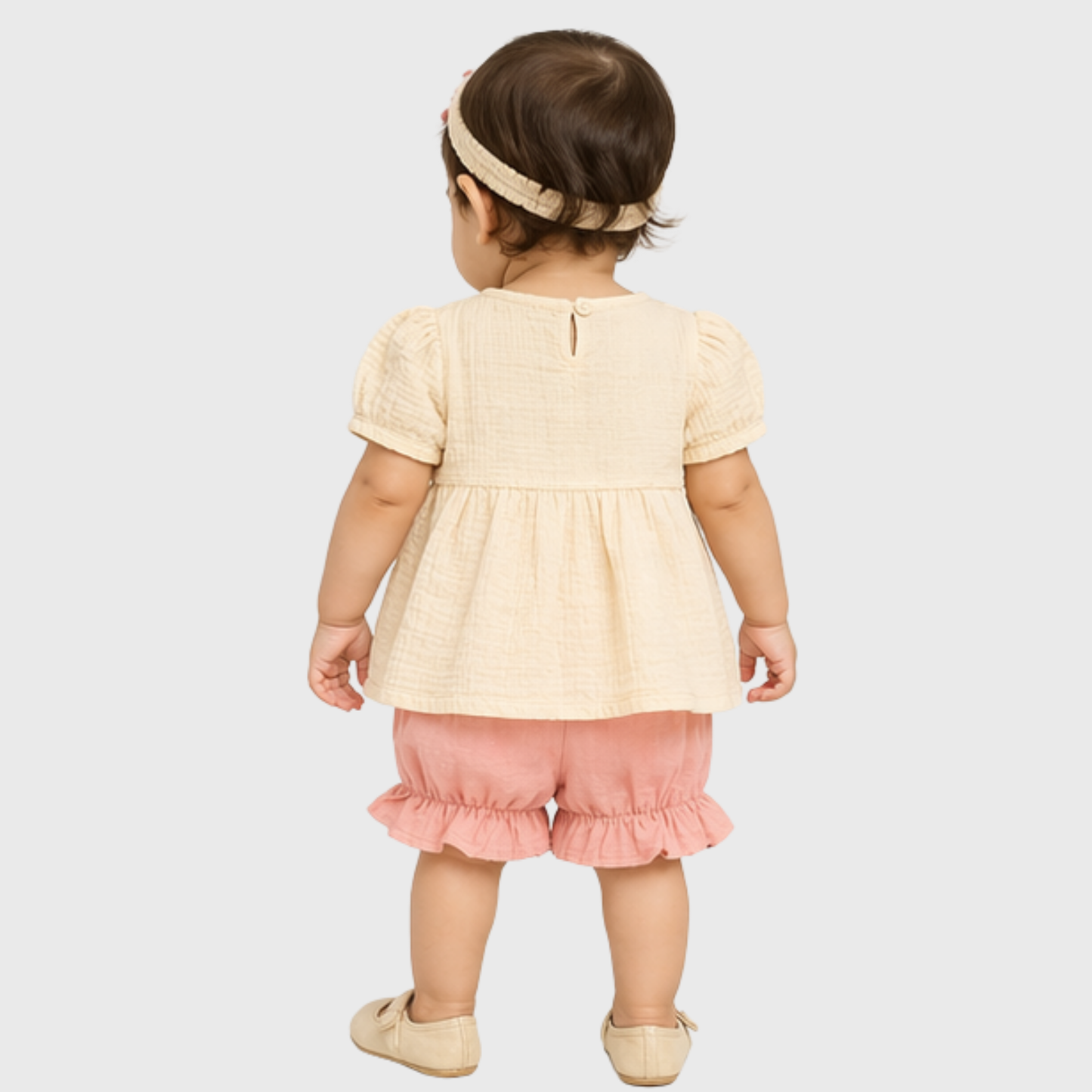 Baby Girls Embroidered Top, Bloomer & Headband Set – Cream/Pink