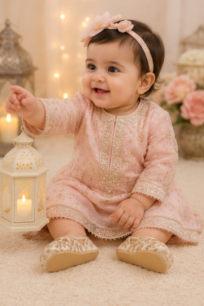 Kids Embroidered Khussa – Cream/Gold