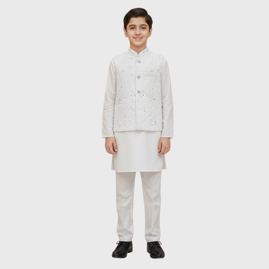 Boy’s Elegant Pearl White Waistcoat Set