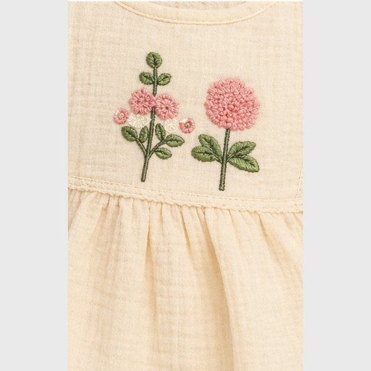 Baby Girls Embroidered Top, Bloomer & Headband Set – Cream/Pink