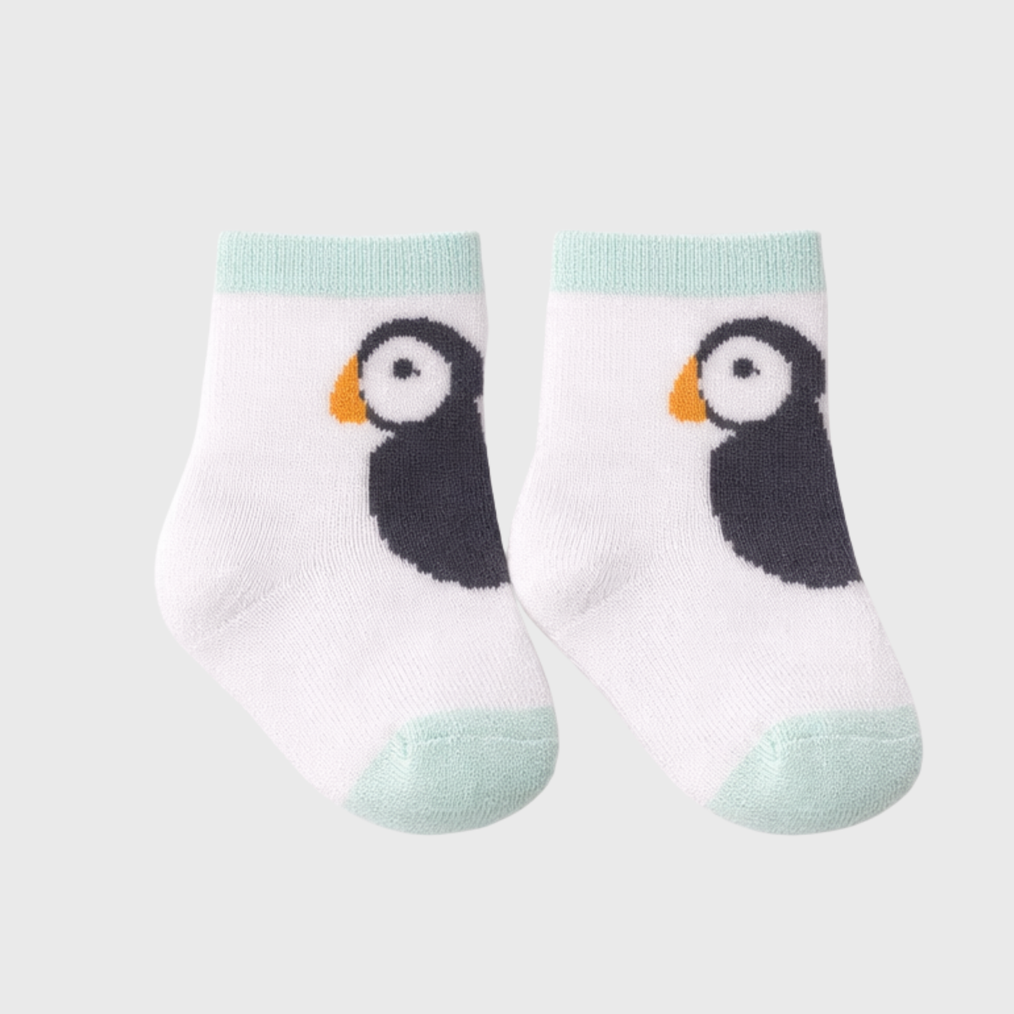 Arctic Puffin Baby Ankle Socks – White & Mint