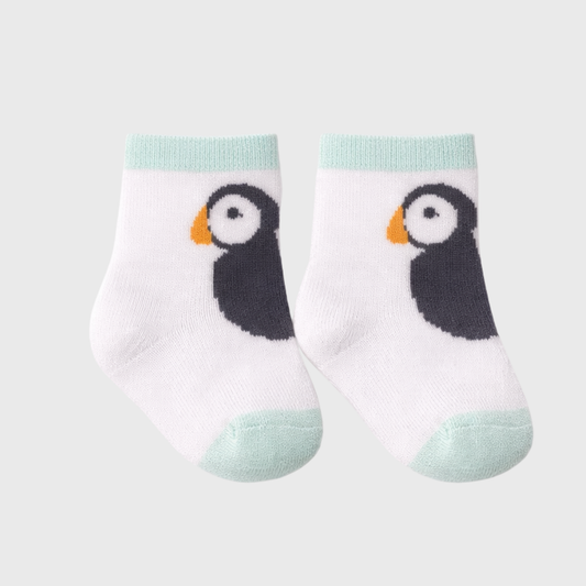 Arctic Puffin Baby Ankle Socks – White & Mint