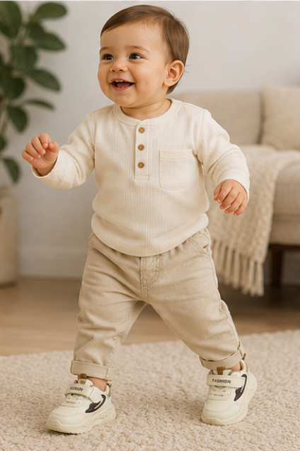 Kids’ Cream & Black Sporty Sneakers