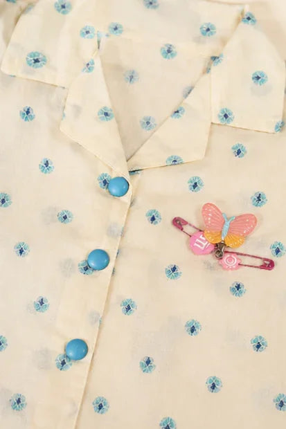Baby Girls Printed Shirt & Set – Cream/Blue