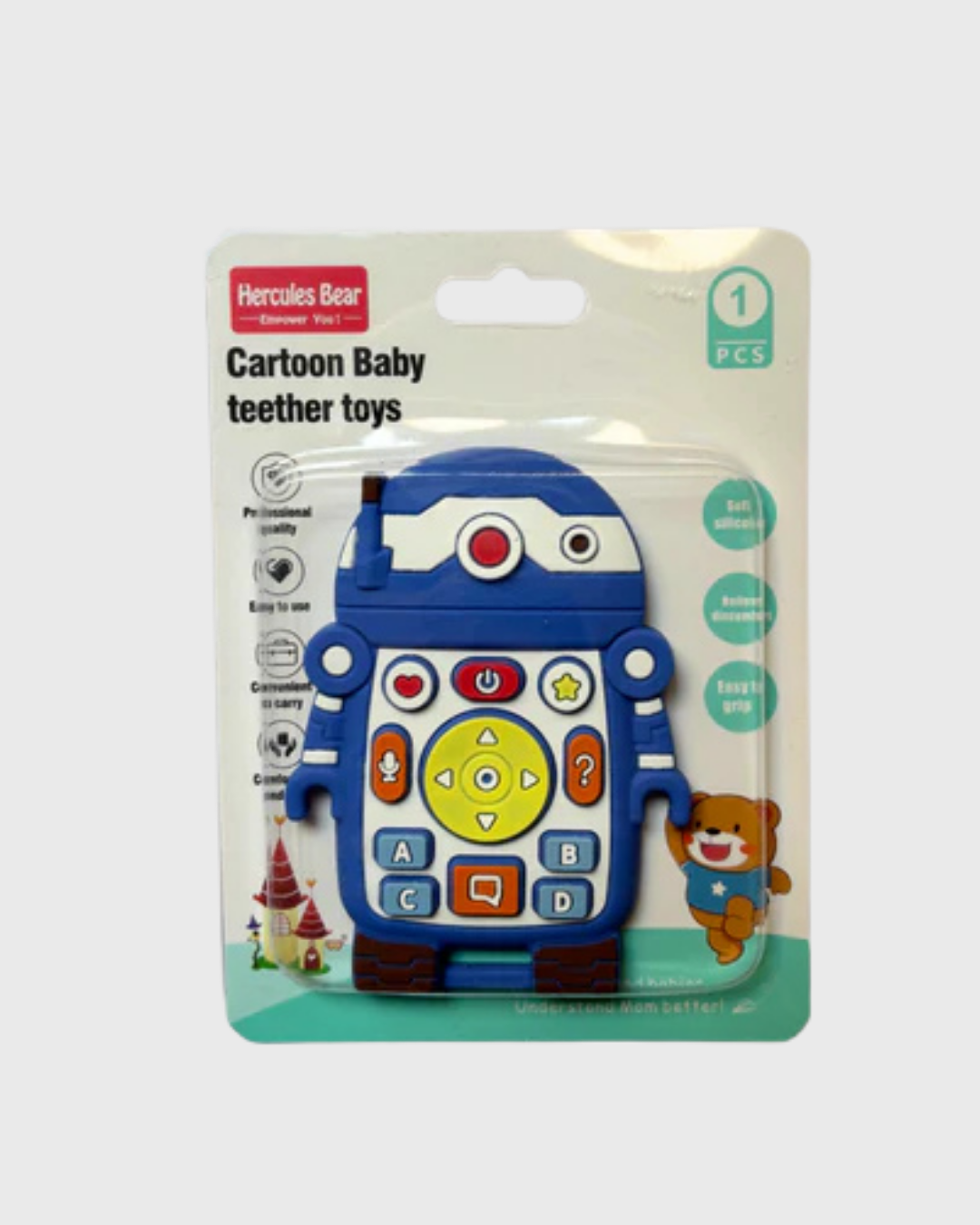 Hercules Bear Cartoon Baby Teether Toys - Interactive Robot Teething Toy with Soft Silicone Design