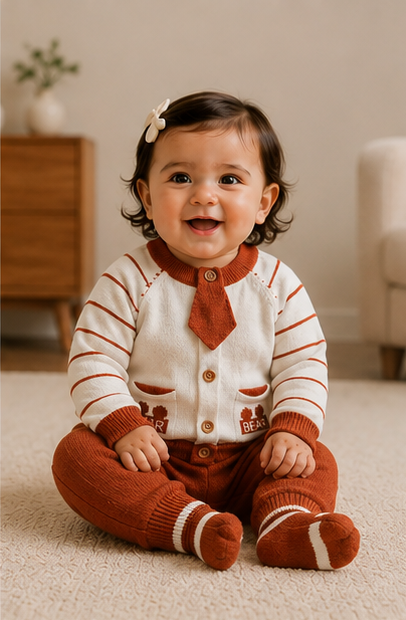 Rust Maroon Sweater Suit with Detachable Tie