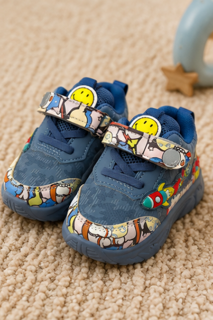 Kids’ Blue Cartoon Printed Sneakers