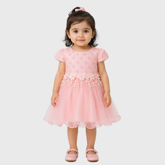 Baby Girl "Pearl Floral" Puff Sleeve Party Frock