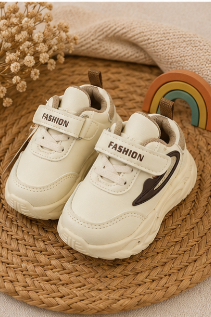 Kids’ Cream & Black Sporty Sneakers