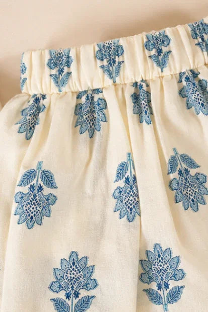 Baby Girls Printed Shirt & Set – Cream/Blue