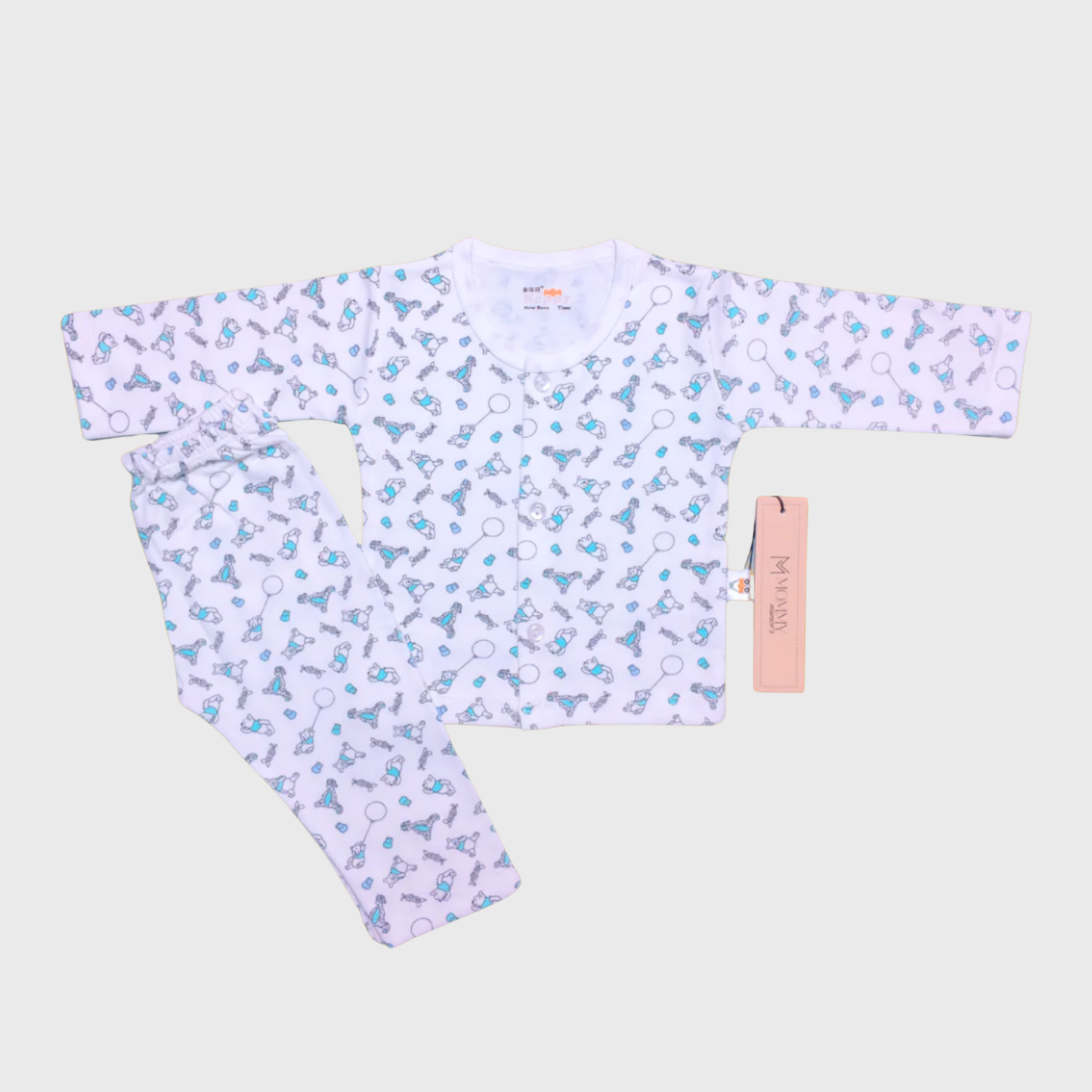 White Soft Cotton Night Suit with Cartoon Print