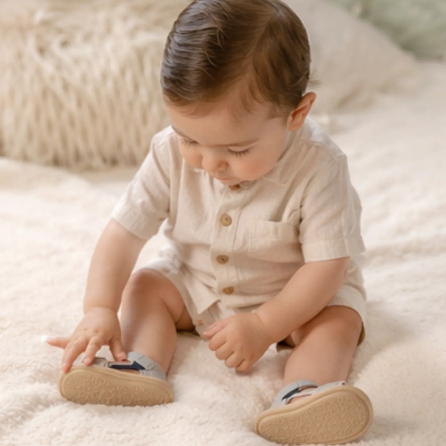 Baby Boy Gray & Navy Velcro Sandal