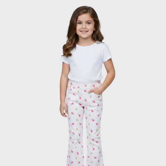 Off-White Jeans With Floral Print For Girls | 12M-14Yrs