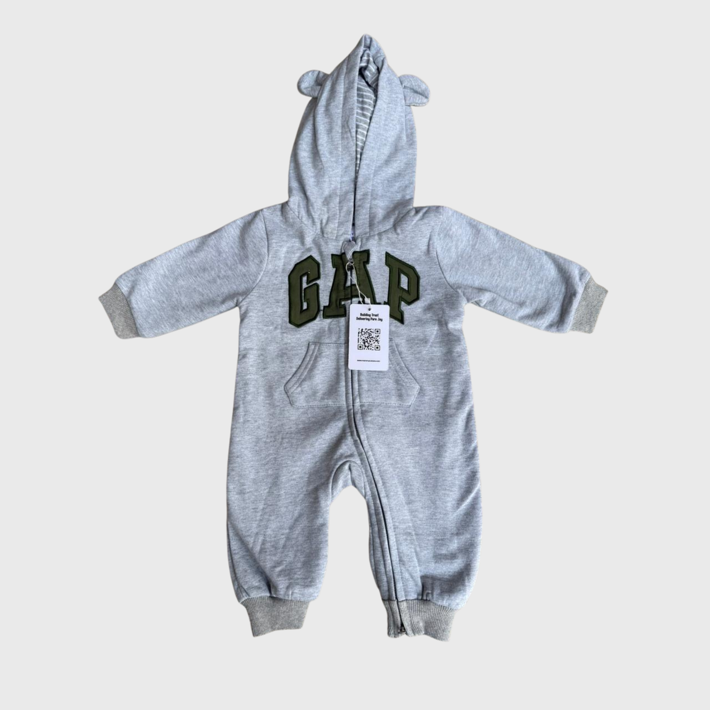 GAP Original Baby Jumpsuit – unisex,Gray Bear Hoodie with Green Logo | Mommy Minors.