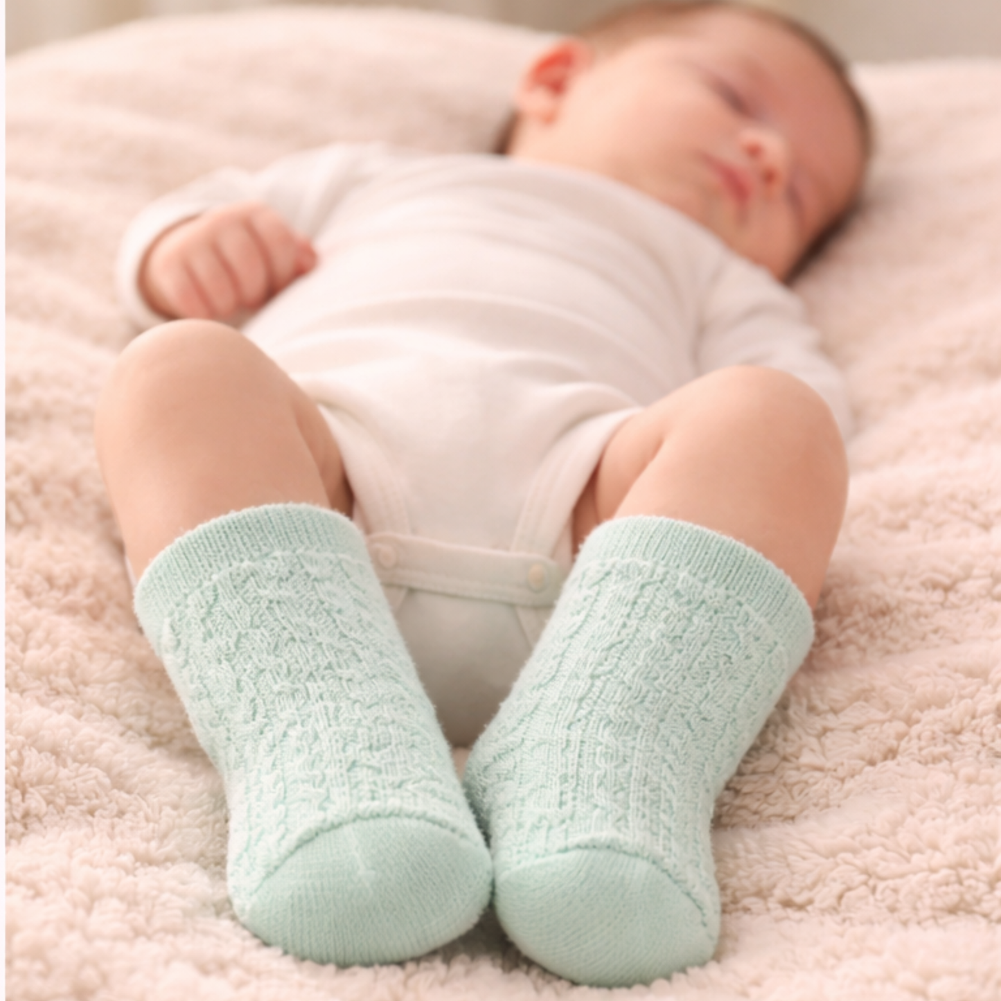 Pointelle Cable Knit Baby Socks – Seafoam Green