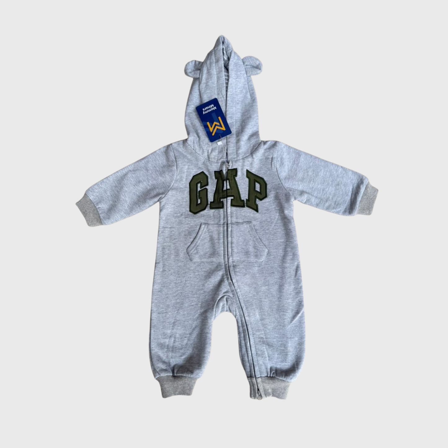 GAP Original Baby Jumpsuit – unisex,Gray Bear Hoodie with Green Logo | Mommy Minors.