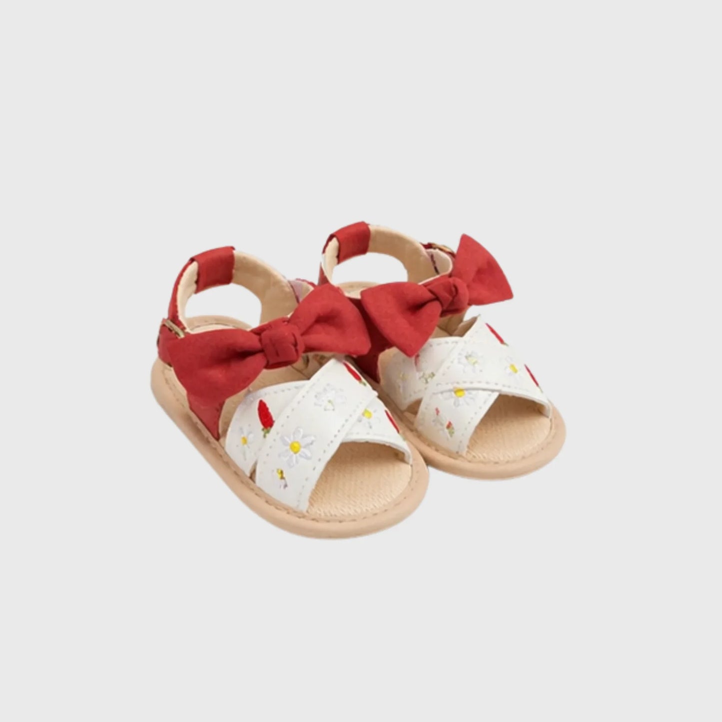 Baby Girl Floral Bow Crossover Sandal – Red