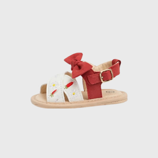 Baby Girl Floral Bow Crossover Sandal – Red