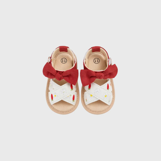 Baby Girl Floral Bow Crossover Sandal – Red