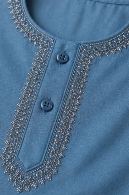 Baby Boys Embroidered Kurta & Shalwar Set – Teal Blue
