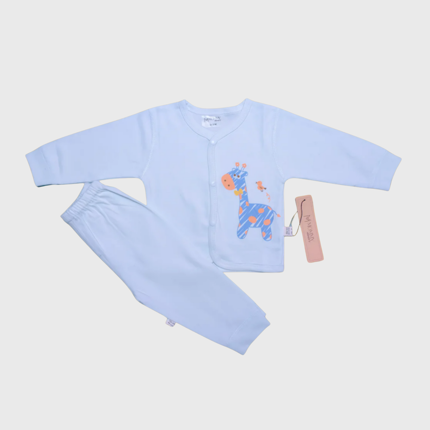 Baby Cotton Shirt Set – Blue Giraffe Print