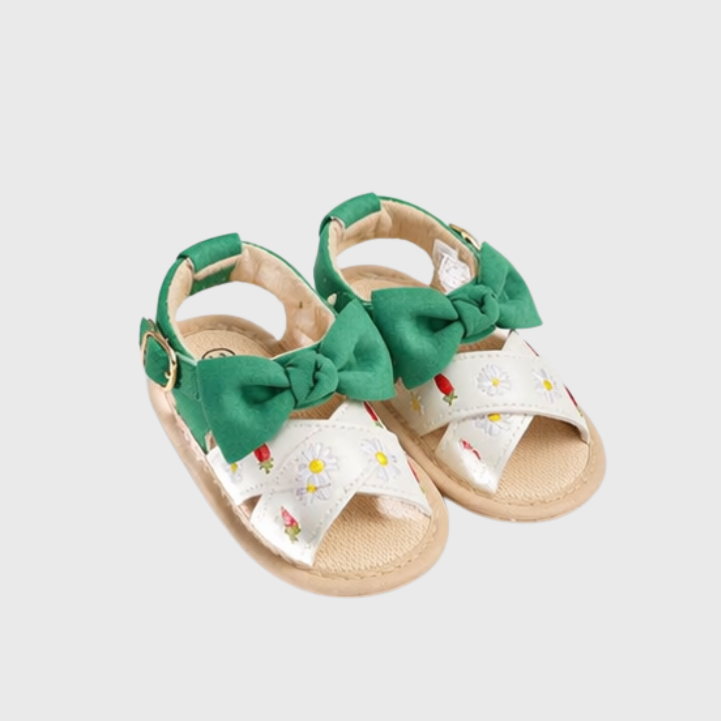 Baby Girl Bow Sandals – Floral Embroidered