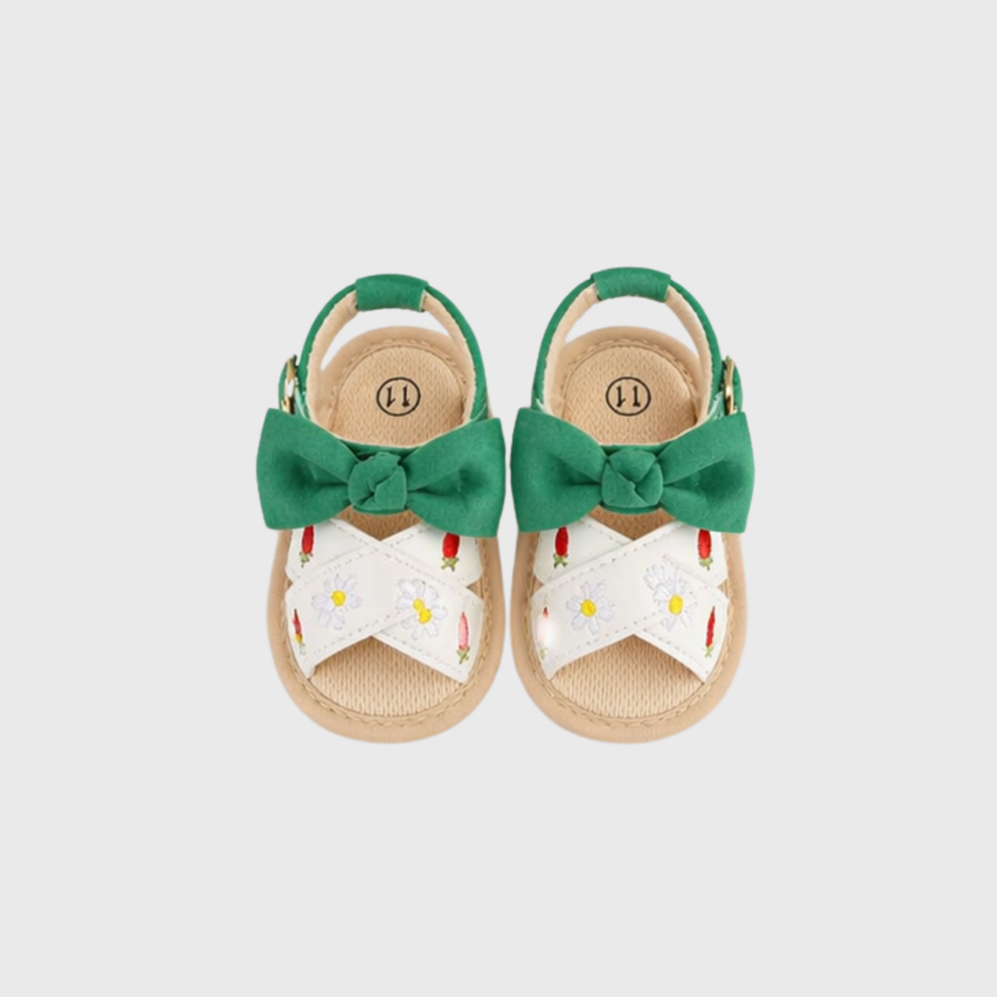 Baby Girl Bow Sandals – Floral Embroidered