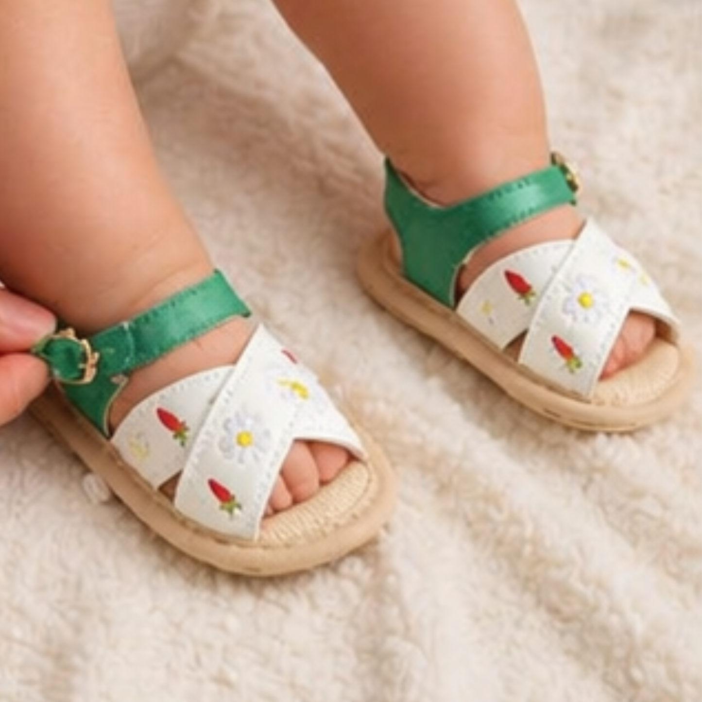 Baby Girl Bow Sandals – Floral Embroidered