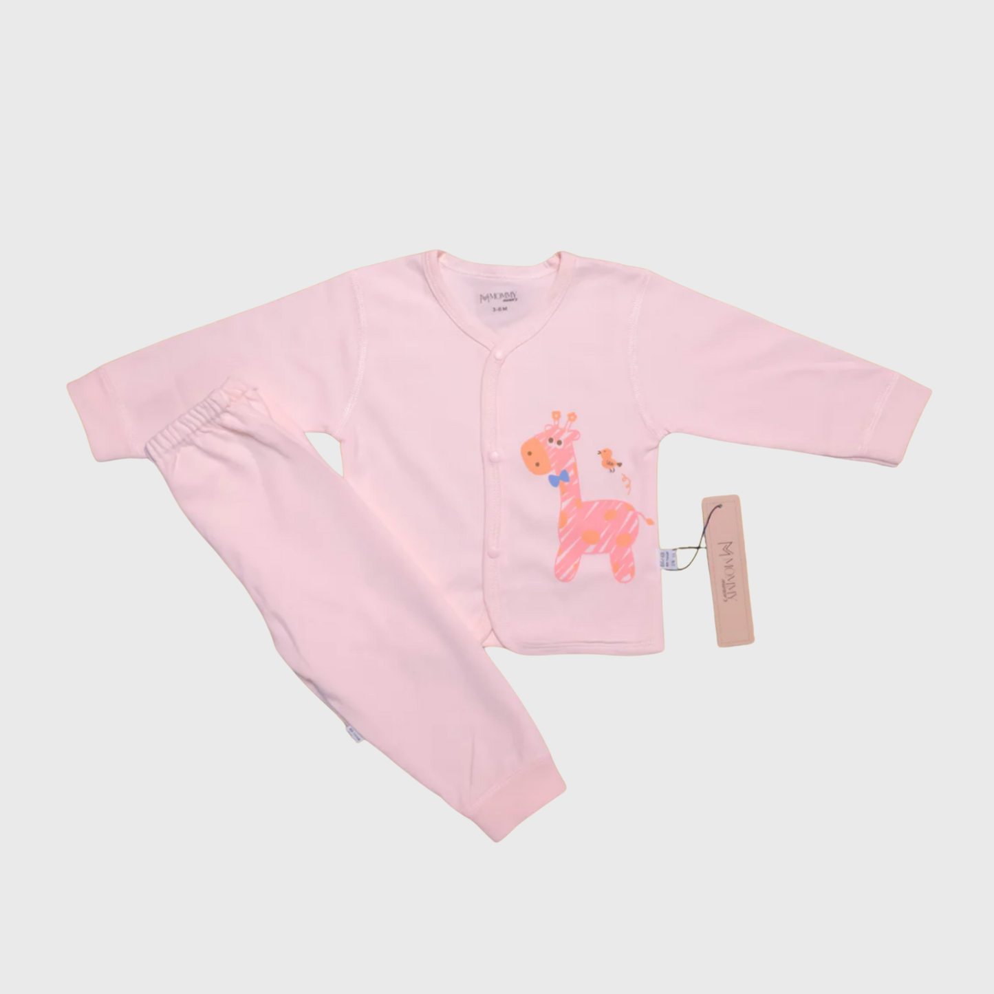 Baby Cotton Shirt Set – Pink Giraffe Print