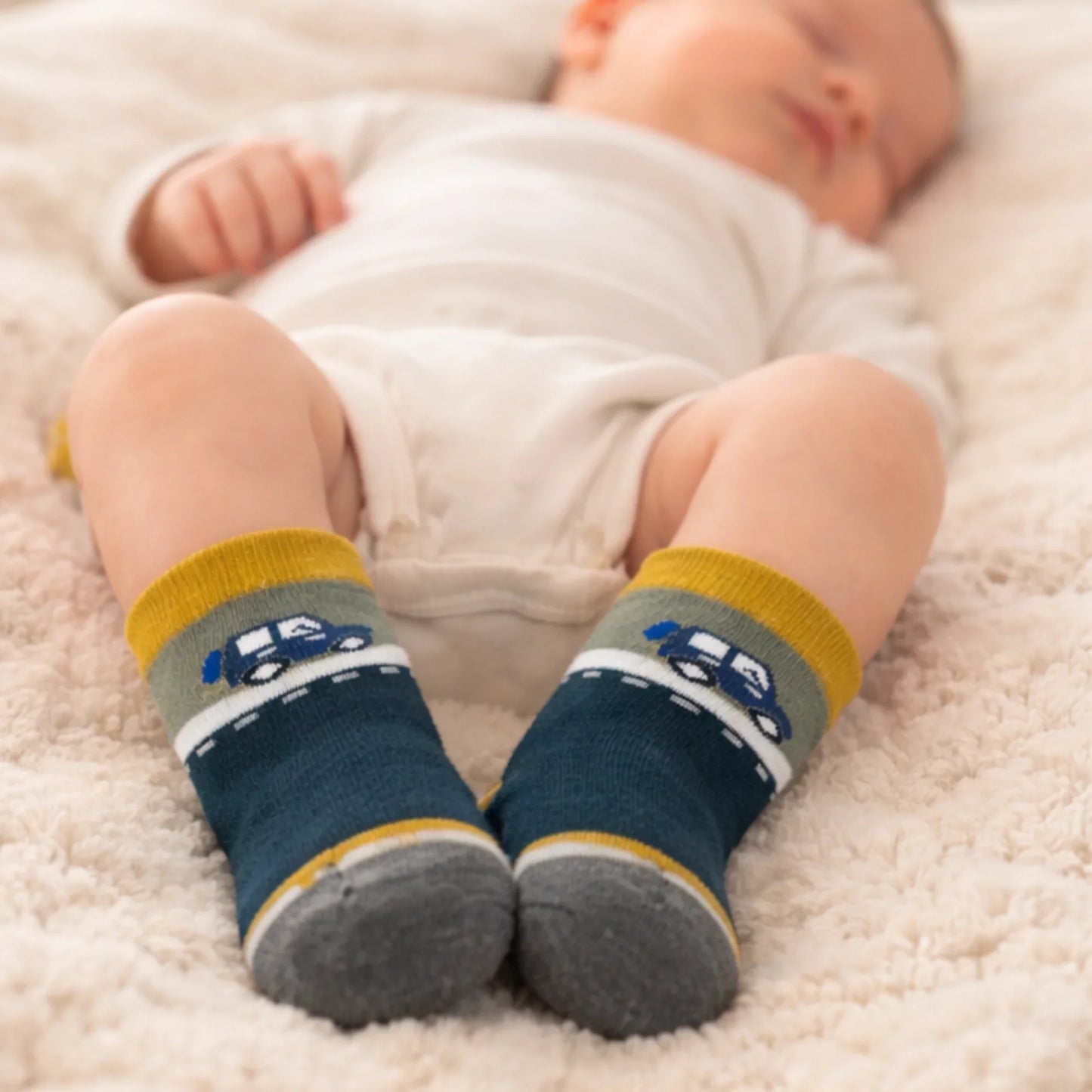 Car Baby Socks Navy, mustard, and gray