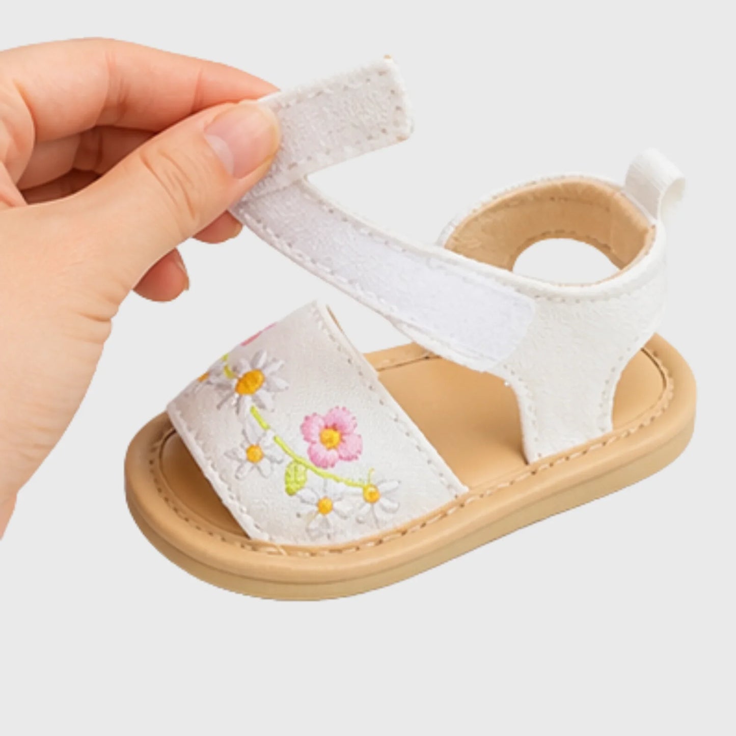 Baby Girl White Floral Embroidered Sandal - Imported