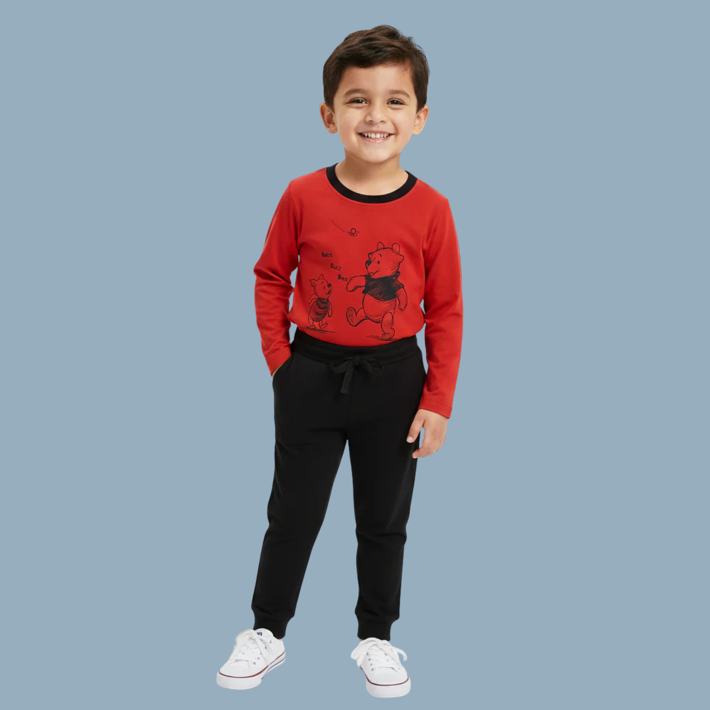 "Winnie the Pooh Terry Tracksuit - Red Top Black Pants Set - 12M-6Y"