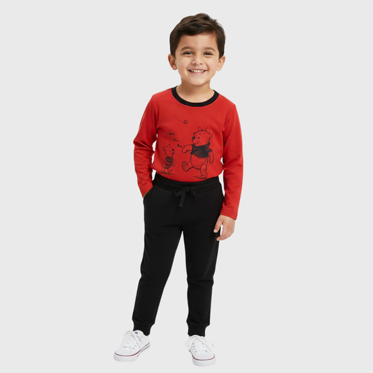 "Winnie the Pooh Terry Tracksuit - Red Top Black Pants Set - 12M-6Y"