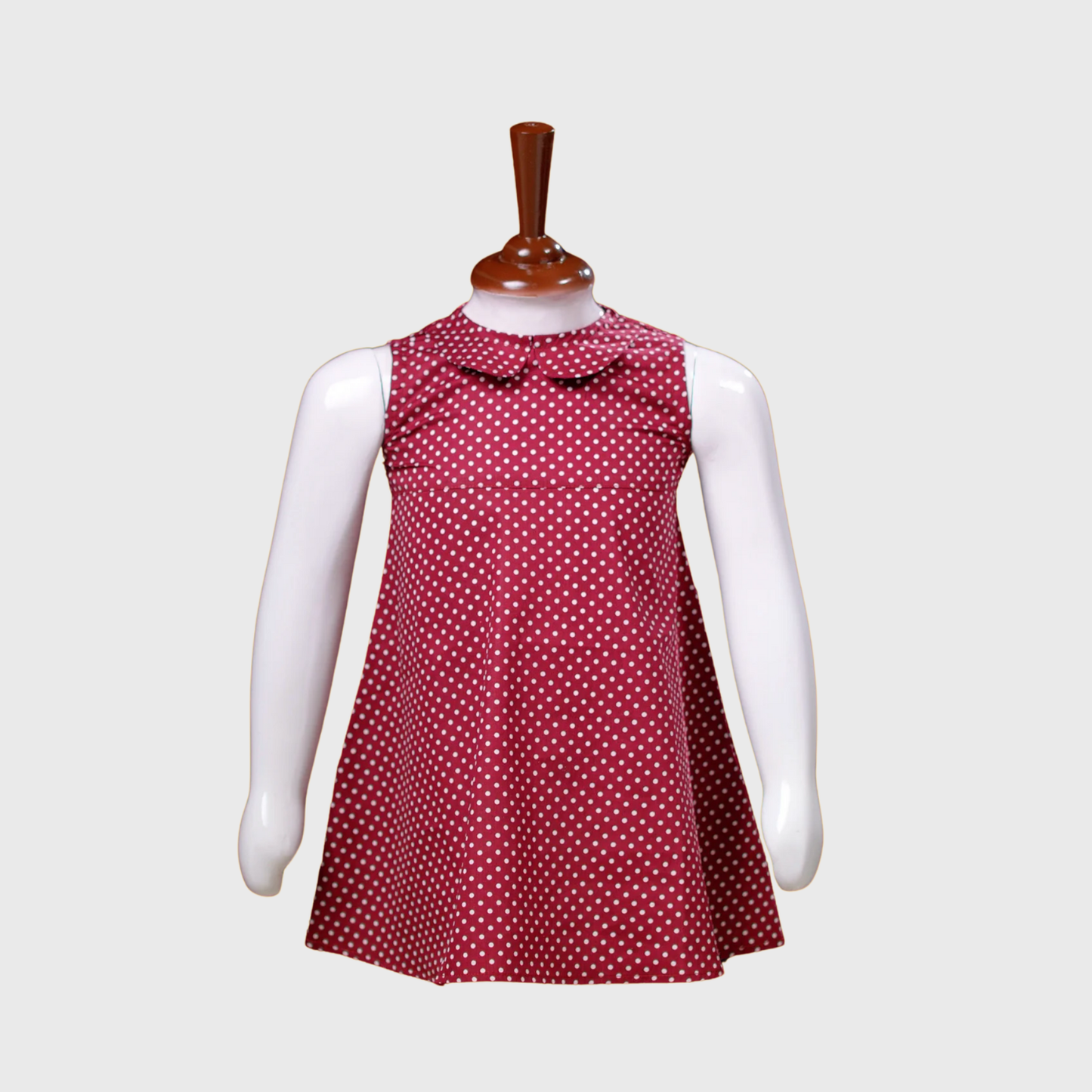 Polka Dot Sleeveless A-Line Dress for Girls – Maroon