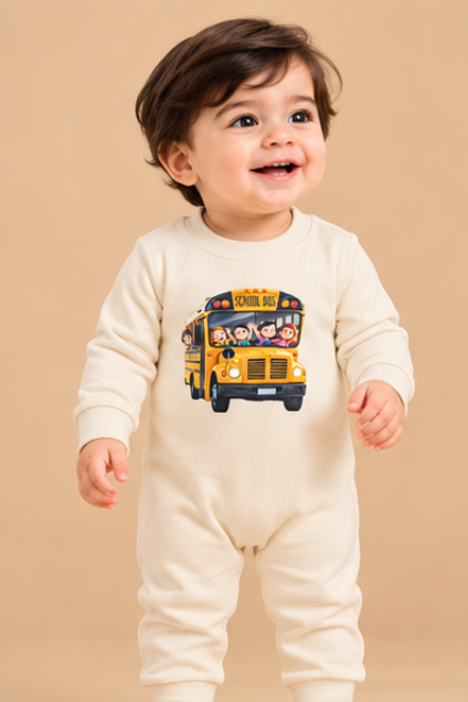 School Bus Print Baby Romper
