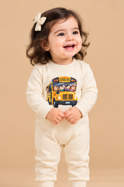 School Bus Print Baby Romper