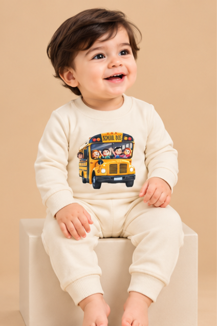 School Bus Print Baby Romper
